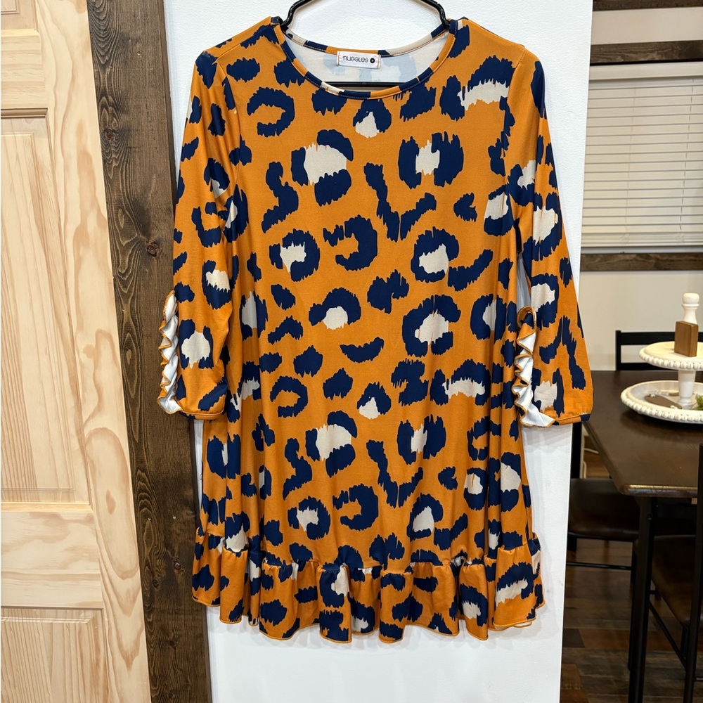 Orange and Blue Leopard Print Dress